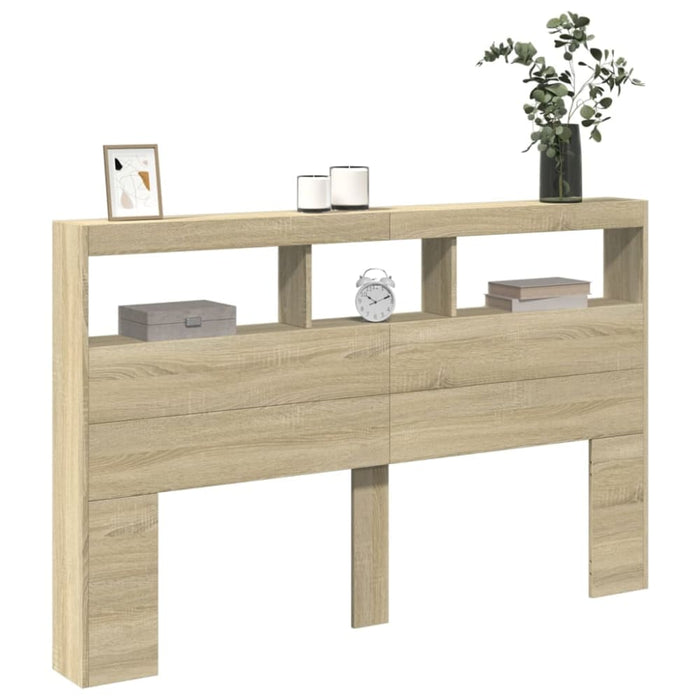 Queen Size Headboard Cabinet with Led Sonoma Oak 160x17x102