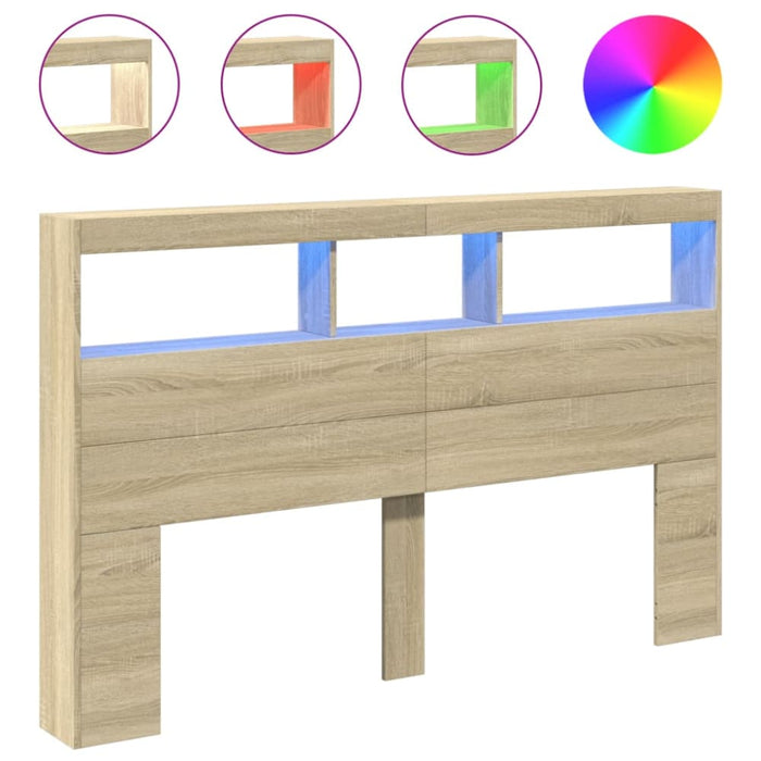 Queen Size Headboard Cabinet with Led Sonoma Oak 160x17x102
