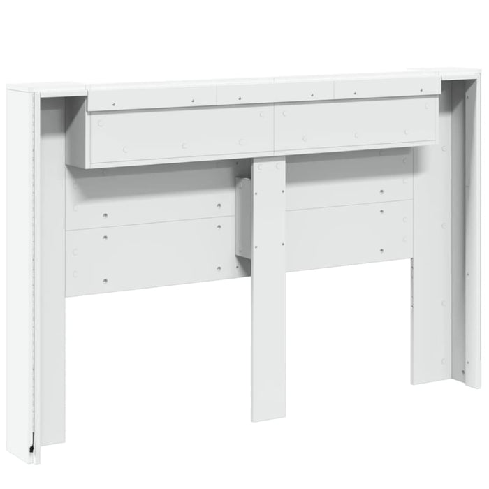 Queen Size Headboard Cabinet With Led White 160x16.5x103.5