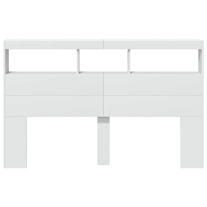 Queen Size Headboard Cabinet with Led White 160x17x102 Cm
