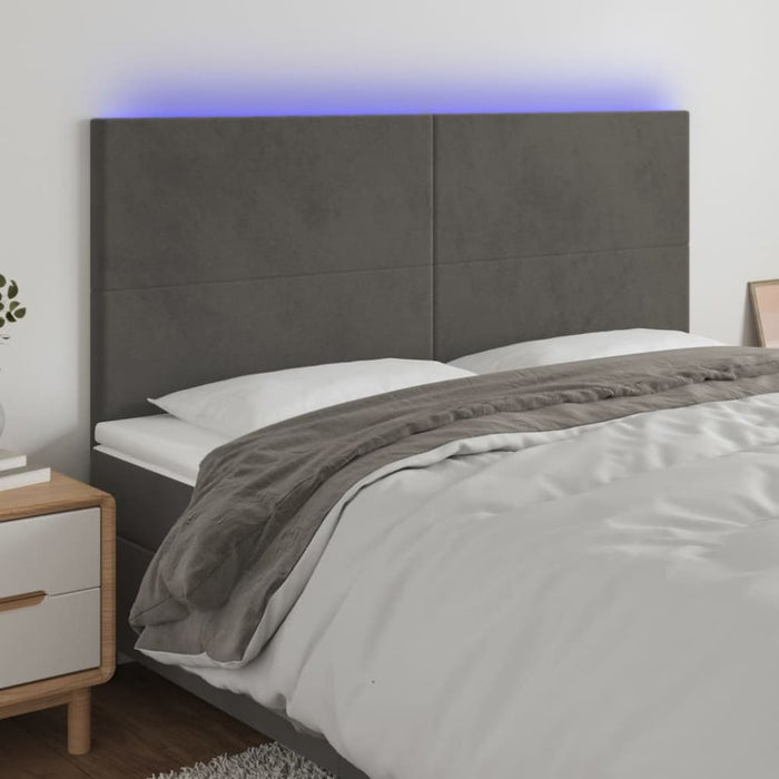 Queen Size Led Headboard Dark Grey 160x5x118/128 Cm Velvet