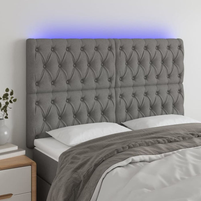 Queen Size Led Headboard Dark Grey 160x7x118/128 Cm Fabric