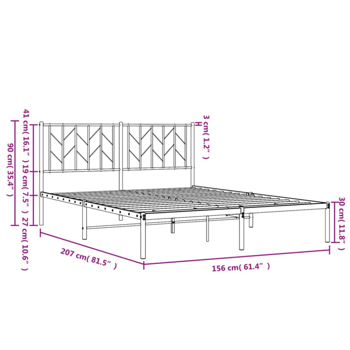 Queen Size Metal Bed Frame with Headboard Black 150x200 Cm