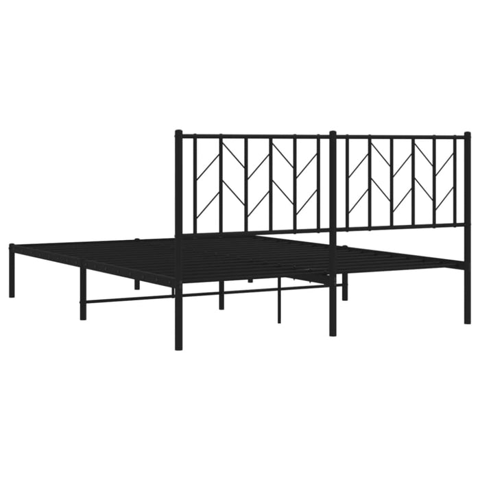 Queen Size Metal Bed Frame with Headboard Black 150x200 Cm