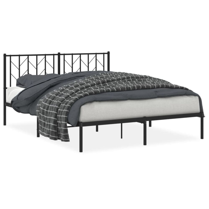 Queen Size Metal Bed Frame with Headboard Black 150x200 Cm