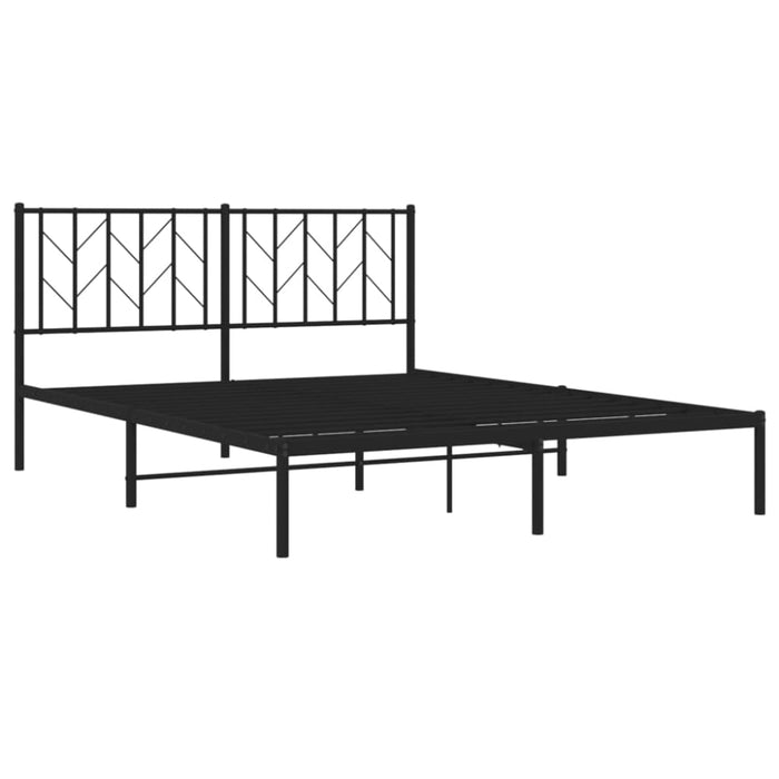 Queen Size Metal Bed Frame with Headboard Black 150x200 Cm