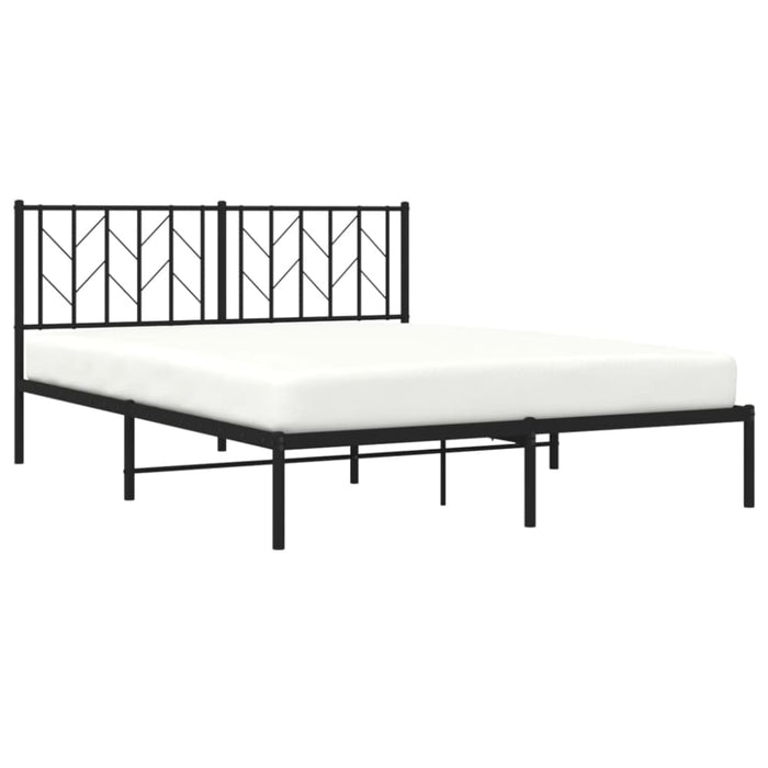 Queen Size Metal Bed Frame with Headboard Black 150x200 Cm