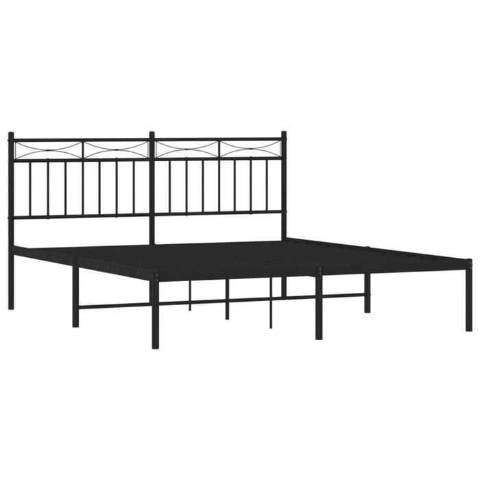 Queen Size Metal Bed Frame with Headboard Black 150x200 Cm