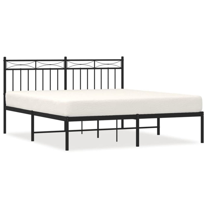 Queen Size Metal Bed Frame with Headboard Black 150x200 Cm