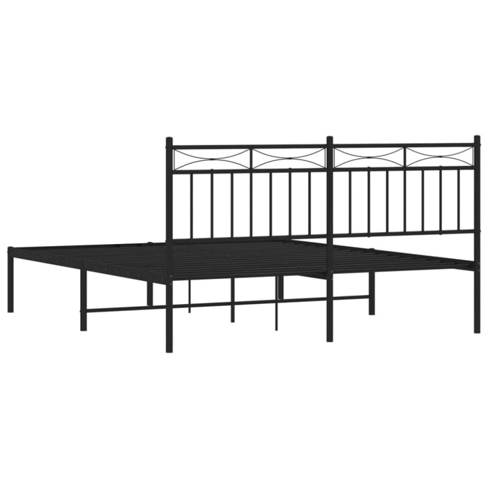 Queen Size Metal Bed Frame with Headboard Black 150x200 Cm