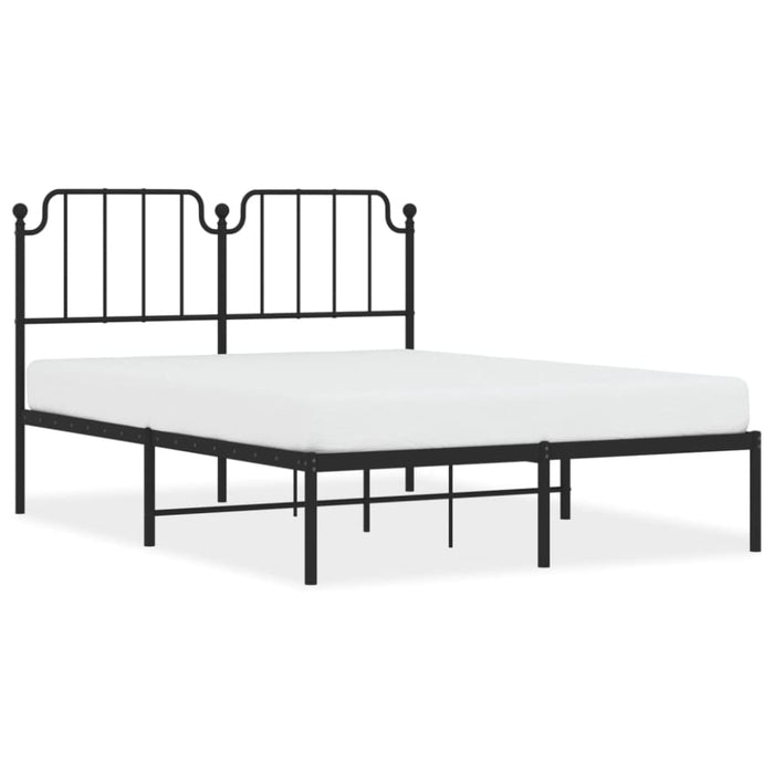 Queen Size Metal Bed Frame with Headboard Black 150x200 Cm