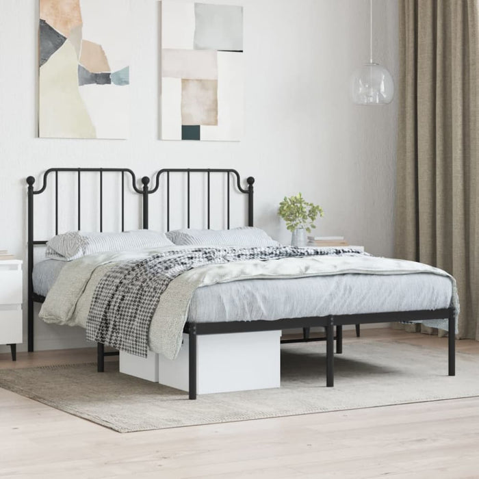 Queen Size Metal Bed Frame with Headboard Black 150x200 Cm