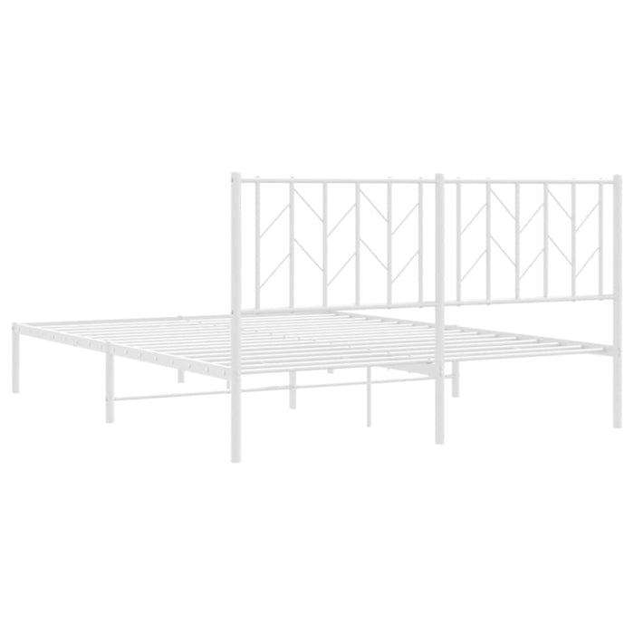 Queen Size Metal Bed Frame with Headboard White 150x200 Cm