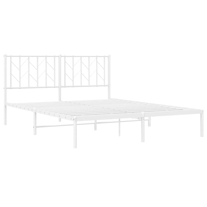 Queen Size Metal Bed Frame with Headboard White 150x200 Cm