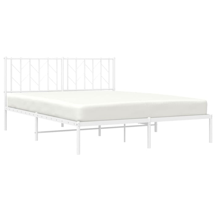 Queen Size Metal Bed Frame with Headboard White 150x200 Cm