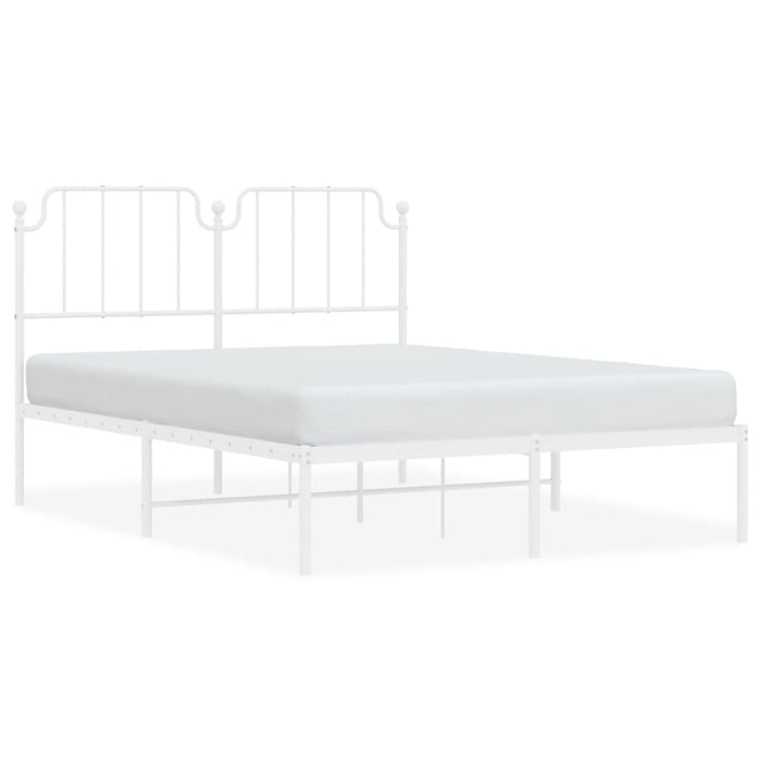 Queen Size Metal Bed Frame with Headboard White 150x200 Cm