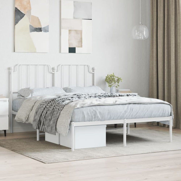 Queen Size Metal Bed Frame with Headboard White 150x200 Cm