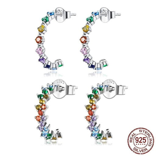 Rainbow 925 Sterling Silver Earrings Arch Colourful