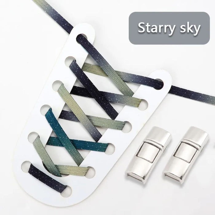 Rainbow Elastic Sneakers Press Lock Without Ties Shoe Laces