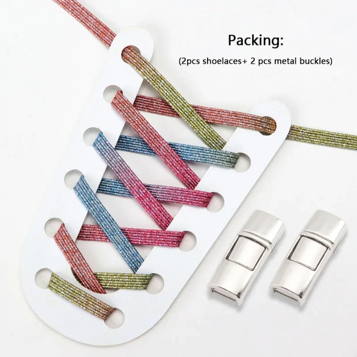 Rainbow Elastic Sneakers Press Lock Without Ties Shoe Laces