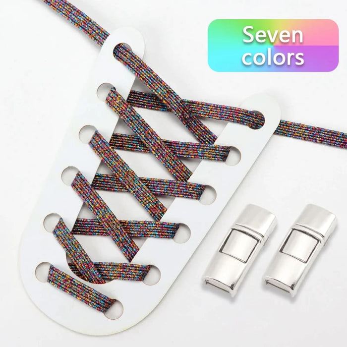 Rainbow Elastic Sneakers Press Lock Without Ties Shoe Laces
