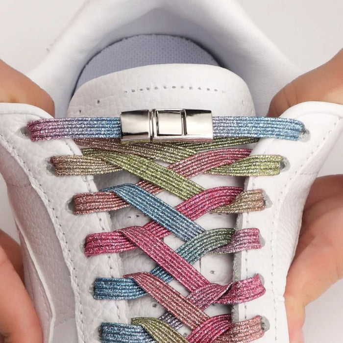 Rainbow Elastic Sneakers Press Lock Without Ties Shoe Laces