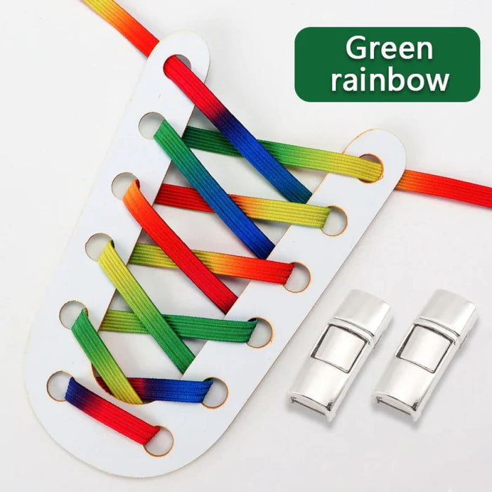 Rainbow Elastic Sneakers Press Lock Without Ties Shoe Laces