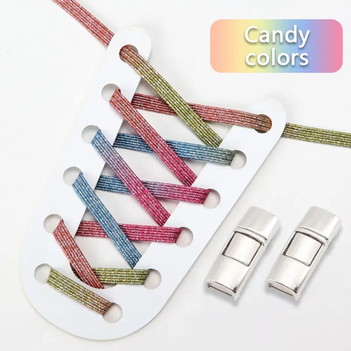 Rainbow Elastic Sneakers Press Lock Without Ties Shoe Laces