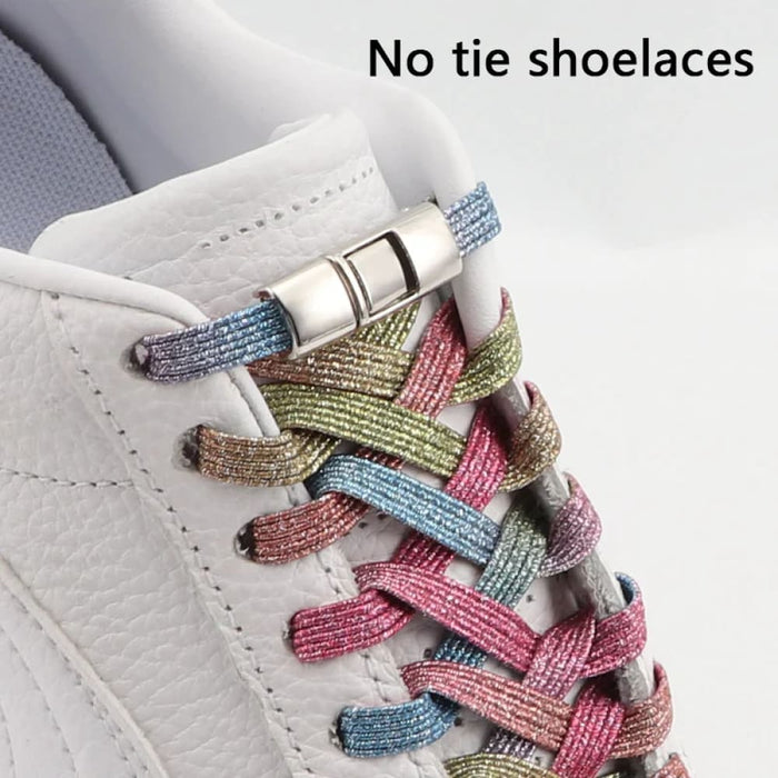 Rainbow Elastic Sneakers Press Lock Without Ties Shoe Laces