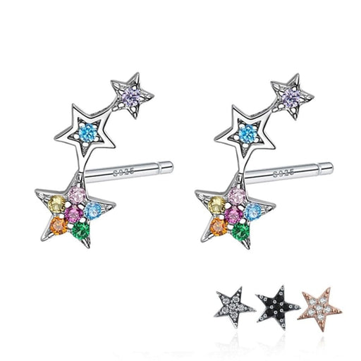 Rainbow Multiple Crystal Star Stud Earrings 925 Sterling