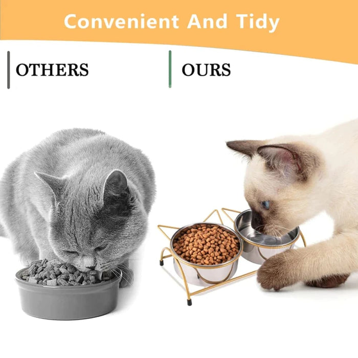 Raised Double Cat Bowls Anti Vomiting Pet Feeding Dishes