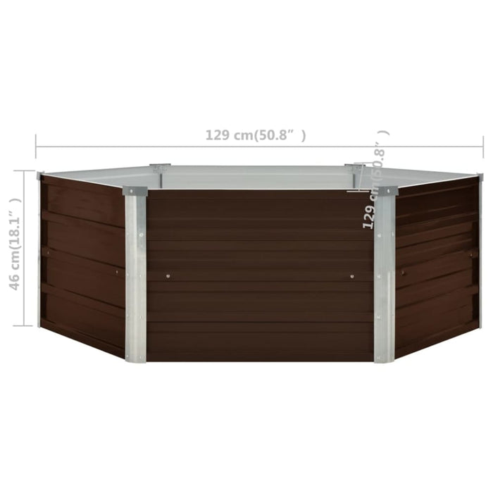 Raised Garden Bed Brown 129x129x46 Cm Galvanised Steel Apiob