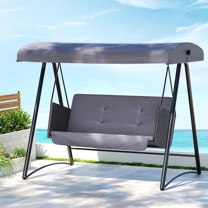 Rattan Swing Chair With Canopy Outdoor Garden Bench 3 Seater
