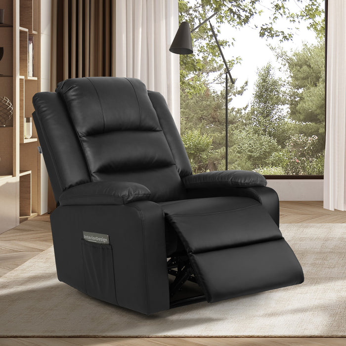 Recliner Chair Armchair Padded Lounge With Side Pocket Leather Black