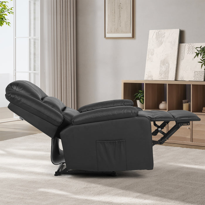 Recliner Chair Armchair Padded Lounge With Side Pocket Leather Black