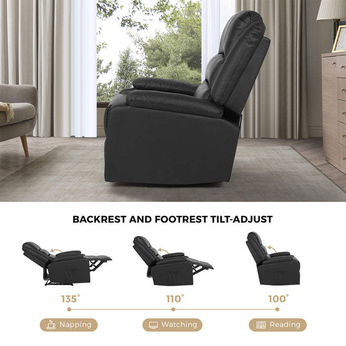 Recliner Chair Armchair Padded Lounge With Side Pocket Leather Black