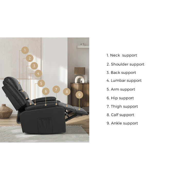 Recliner Chair Armchair Padded Lounge With Side Pocket Leather Black