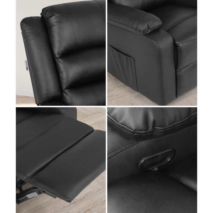Recliner Chair Armchair Padded Lounge With Side Pocket Leather Black