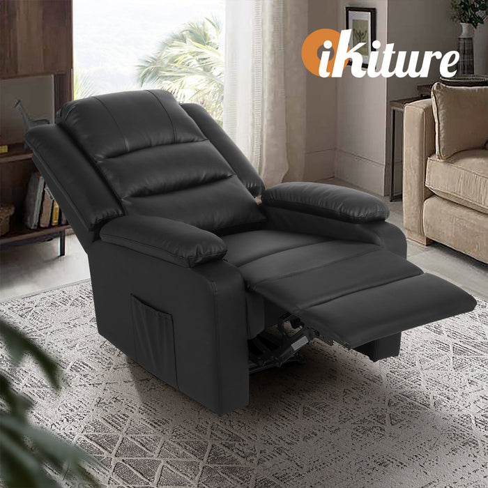 Recliner Chair Armchair Padded Lounge With Side Pocket Leather Black