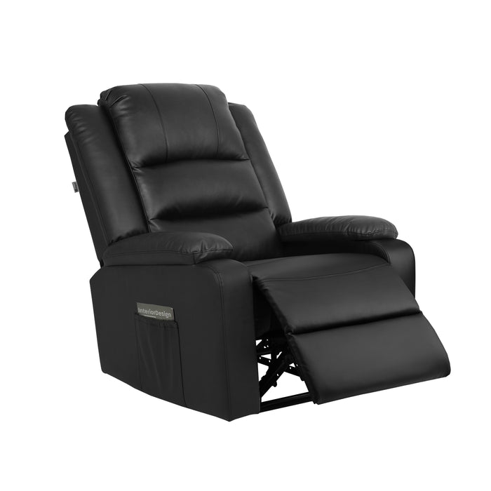 Recliner Chair Armchair Padded Lounge With Side Pocket Leather Black