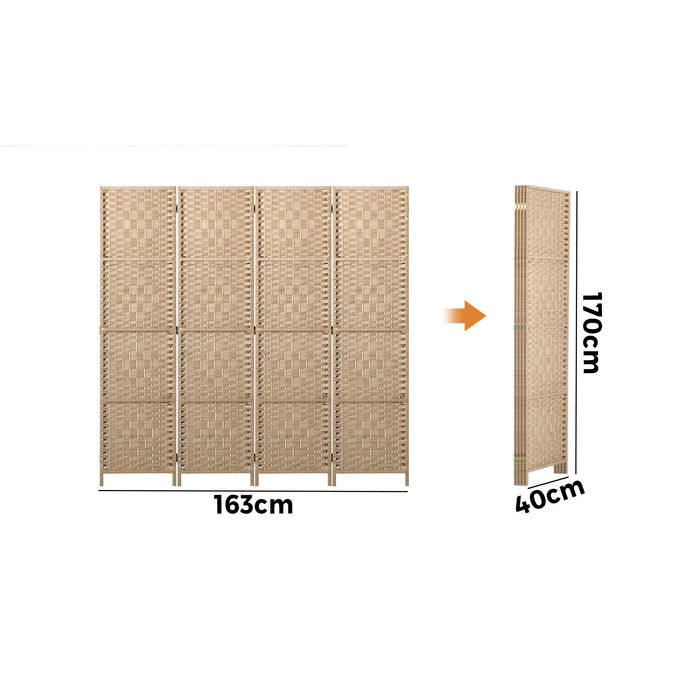 4 Panel Room Divider Privacy Screen Dividers Woven Wood Fold Stand