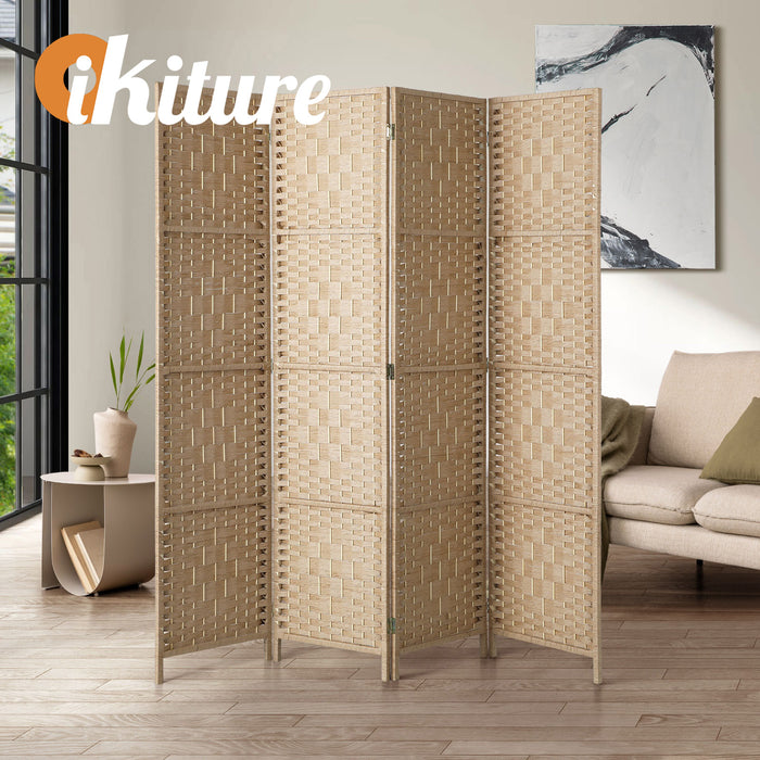 4 Panel Room Divider Privacy Screen Dividers Woven Wood Fold Stand