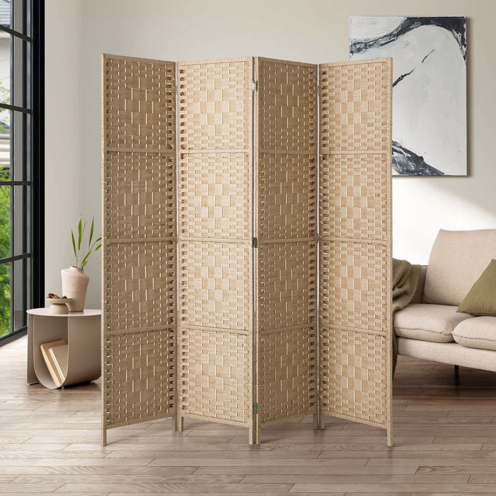 4 Panel Room Divider Privacy Screen Dividers Woven Wood Fold Stand