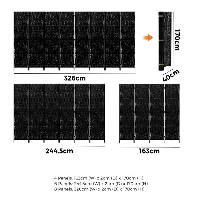 4 / 6 / 8 Panel Room Divider Privacy Screen Dividers Woven Wood Fold Stand