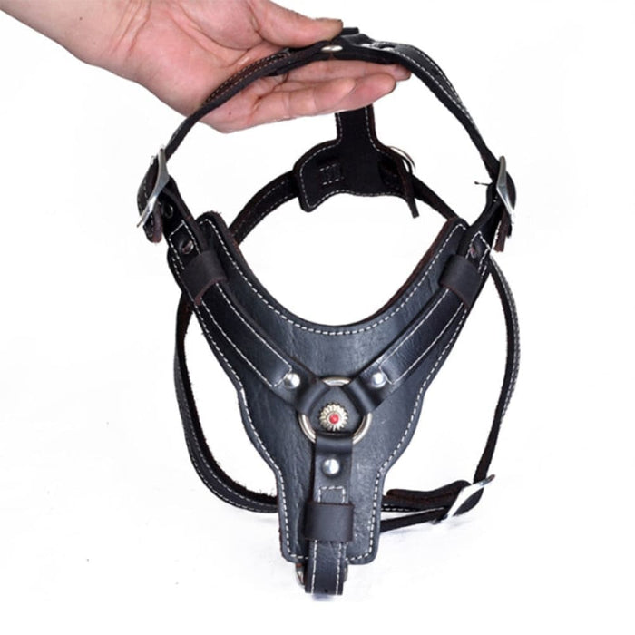 Real Leather Dog Harness with Center Metal Ring