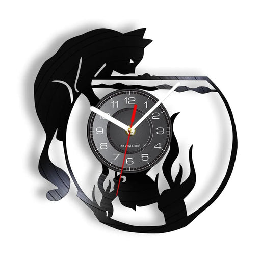 Real Vinyl Record Cat Fishbowl Wall Clock