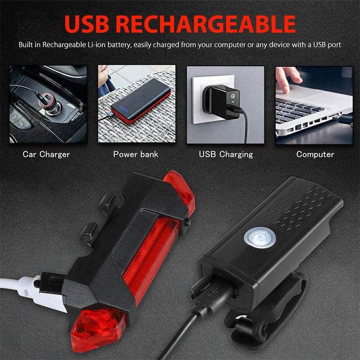 Usb Rechargeable Bike Light Set Front with Taillight Easy