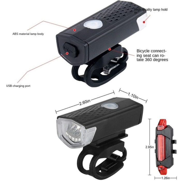 Usb Rechargeable Bike Light Set Front with Taillight Easy