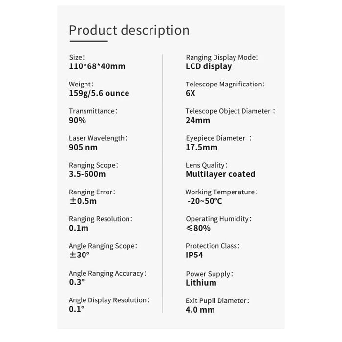 Rechargeable Golf Rangefinder 600m Multi Function Telescope