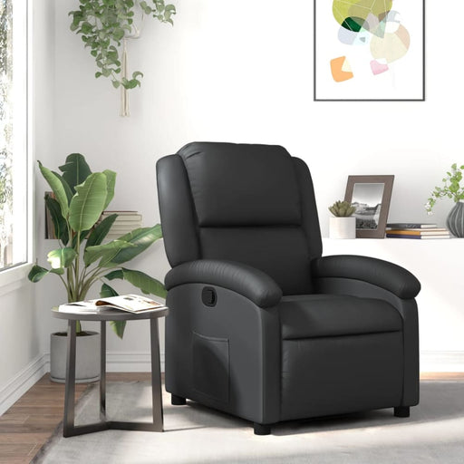 Recliner Chair Black Real Leather Tioink
